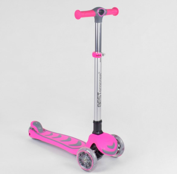 Самокат Best Scooter РОЗОВИЙ складаний алюмінієве кермо, 4 колеса PU зі світлом