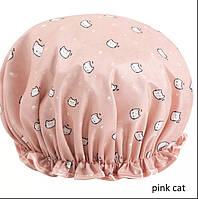 Шапочка для волос, шапочка для душа. для окрашивания и косметических процедур. Розовый котик