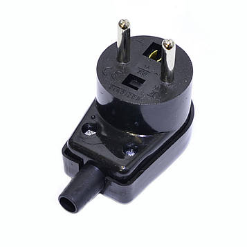 Вилка мережева євро кутова 16A/250V Elgotech WT20S-2/W, чорна URZ3001