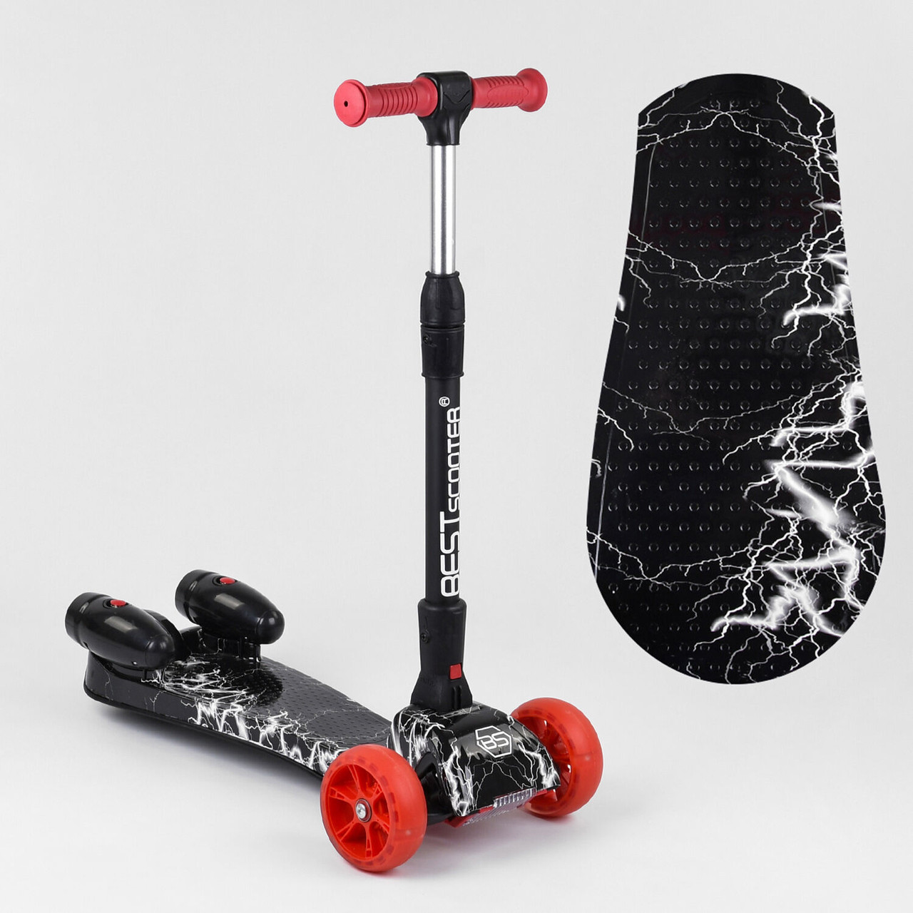 Самокат триколісний Best Scooter 80542 MAXI Ракета дим, музика, складаний алюмінієвий кермо