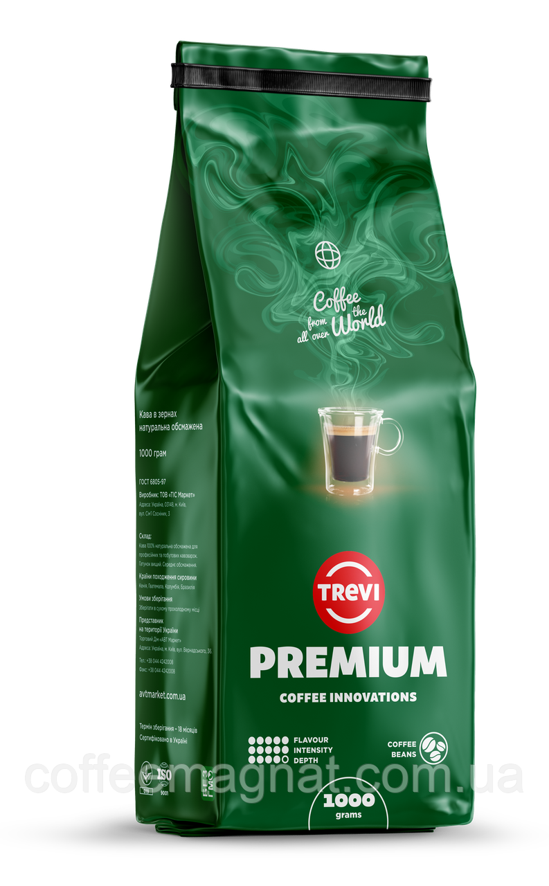 Кава в зернах Trevi Premium 1кг. Арабіка (100%) (Колумбія, Бразилія, Кенія, Гватемала)