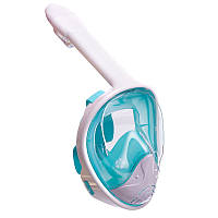 Полнолицевая маска для снорклинга с дыханием через нос YSE, Бело-бирюзовая L-XL