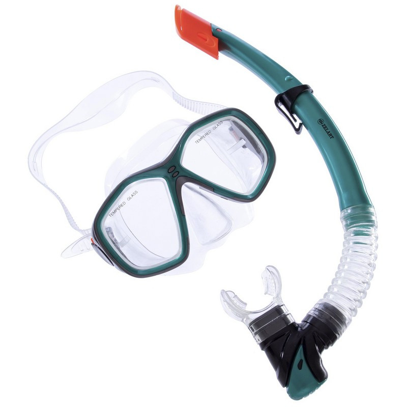 Комплект для плавання маска з трубкою Zelart M276-SN120-PVC, Бірюзово-сірий