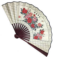 Віяло двостороннє "Півонії" 26х47 см світлє (C2621a)