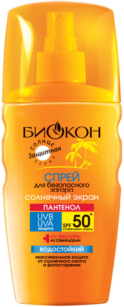 Спрей для безпечної засмаги Біокон Сонячний екран SPF-50+ (160мл.)