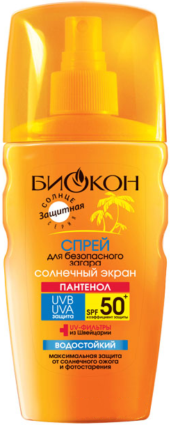 Спрей для безопасного загара Биокон Солнечный экран SPF-50+ (160мл.) - фото 1 - id-p300040450