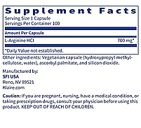 Klaire L-Arginine/Л- Аргінін 700 мг 100 капс BX244, фото 2