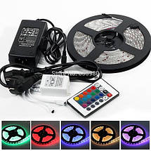 Гнучка кольоровий RGB LED світлодіодна стрічка SMD 5050 RGB 5м з пультом і блоком живлення, фото 2
