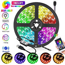 Гнучка кольоровий RGB LED світлодіодна стрічка SMD 5050 RGB 5м з пультом і блоком живлення, фото 3
