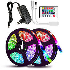 Гнучка кольоровий RGB LED світлодіодна стрічка SMD 5050 RGB 5м з пультом і блоком живлення, фото 2