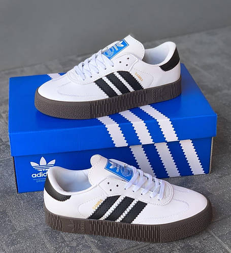 Стильные кроссы Adidas Samba. Женские кроссовки белые с черными ...