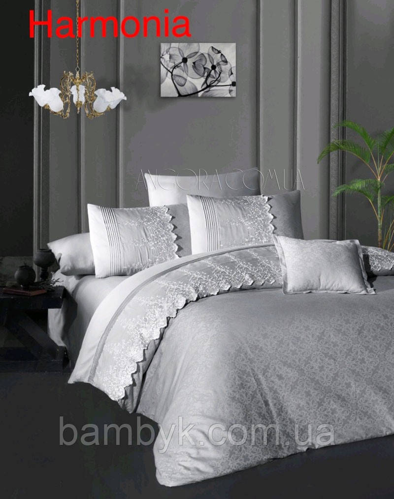 Постільна білизна Vip satin "Harmonia" євророзмір Issi Home Туреччина сірий