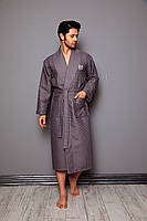 Вафельный халат для мужчины Nusa NS-12680 серый (премиум класс)