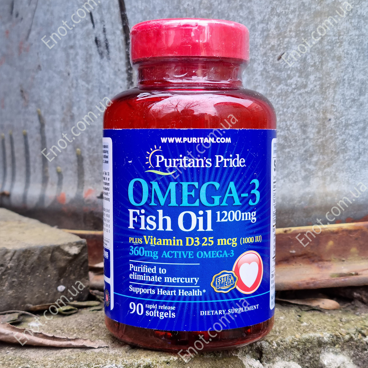 Риб'ячий жир Puritan's Pride Omega-3 Fish Oil 1200 мг plus Vitamin D3 25 мкг 90 гелевих капсул
