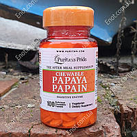 Фермент для пищеварения Puritan's Pride Papaya Papain (Папайя Папаин) 100 жевательных таблеток