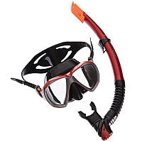 Набор для плавания маска+трубка Zelart M208-SN120-SIL, Желто-черный: Gsport Красный