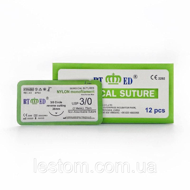 Нейлон RT-med USP 3/0 (EP 2) зі звор. ріж.голкою 26мм 3/8 кола