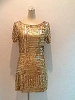 Жіноче плаття золото в паєтках коротке молодіжне вечірнє ошатне з коротким рукавом