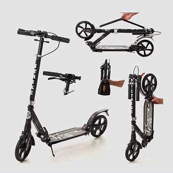 Самокат iTrike Scooter алюмінієвий чорний з ручним гальмом