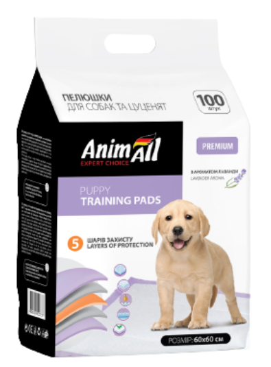 Пелюшки AnimAll Puppy Training Pads для собак та цуценят з ароматом лаванди, 60х60 см, 100 штук, фото 1