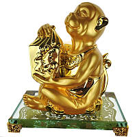 Статуетка Мавпа на скляній підставці 17х16х9 см золотиста (C2996)