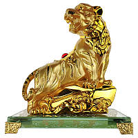 Статуетка Тигр на скляній підставці 18х16х9 см золотиста (C3002)