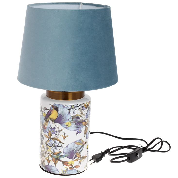 Світильник настільний, лампа, "Птахи" нічник, 42 см, керамічне підстава, оксамитовий абажур