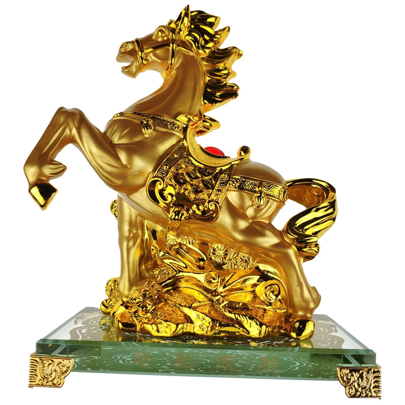 Статуетка Коня на скляній підставці висота 20 см золотиста (C3005)