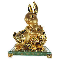 Статуетка Кролик на скляній підставці висота 21 см золотиста (C3009)