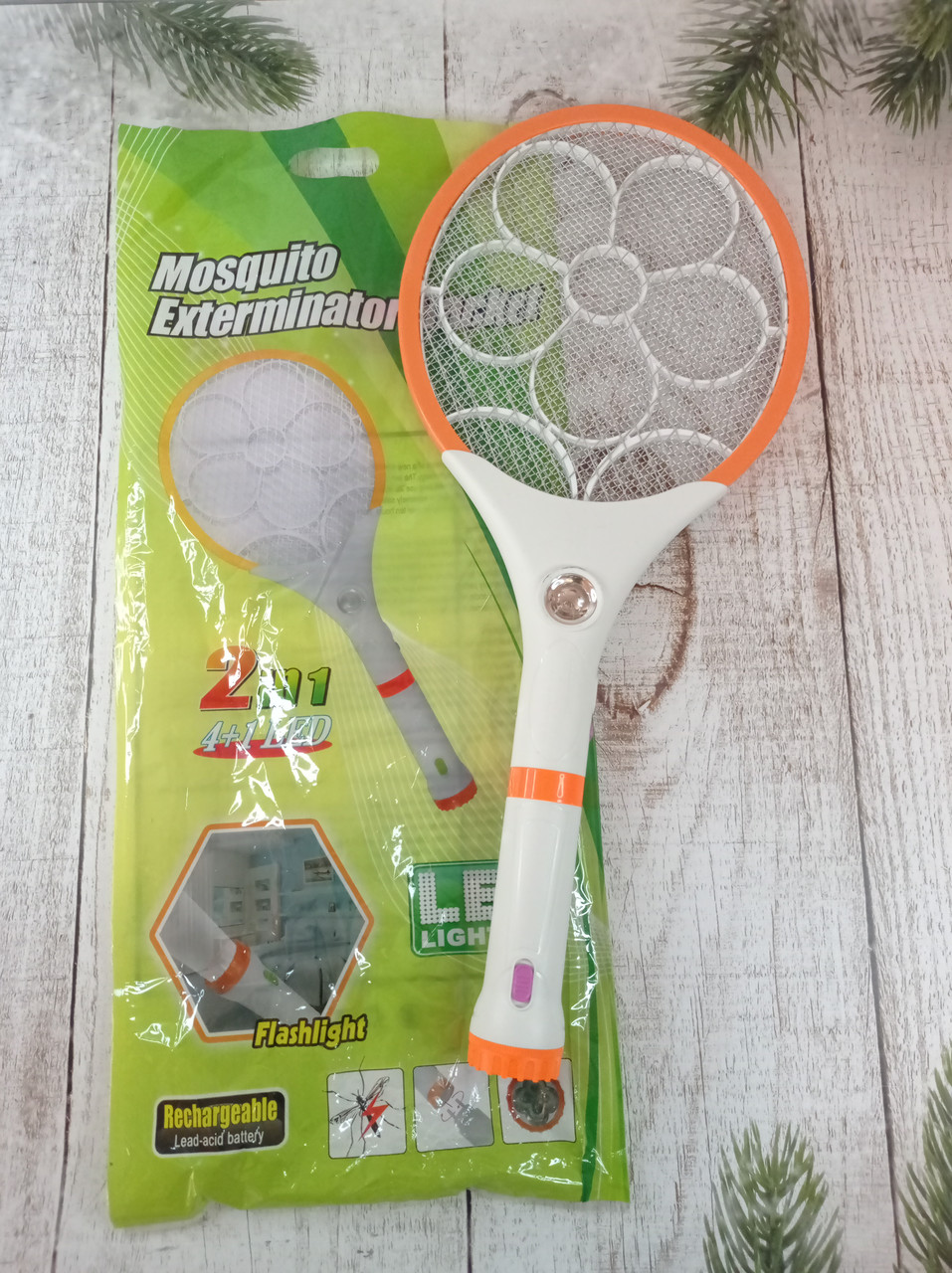 Мухобойка электрическая аккумуляторная с фонариком и подсветкой Mosquito Exterminator Racket Оригинальные фото - фото 8 - id-p1407421559