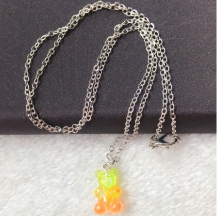 Кулон ведмедик салатовий + оранжевий, довжина 50см, смола, цинковий сплав, фото 1