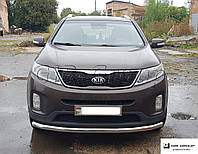 Защита переднего бампера (одинарная нержавеющая труба - одинарный ус) KIA Sorento (12-14)