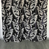 Штори велюр блекаут вензель чорні з білим шифоновим тюлем ALBO (SHTN-202-29), фото 4