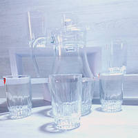 Набір глечик + склянки (6шт) Lancier для компоту, лимонаду, води (прозоре скло)