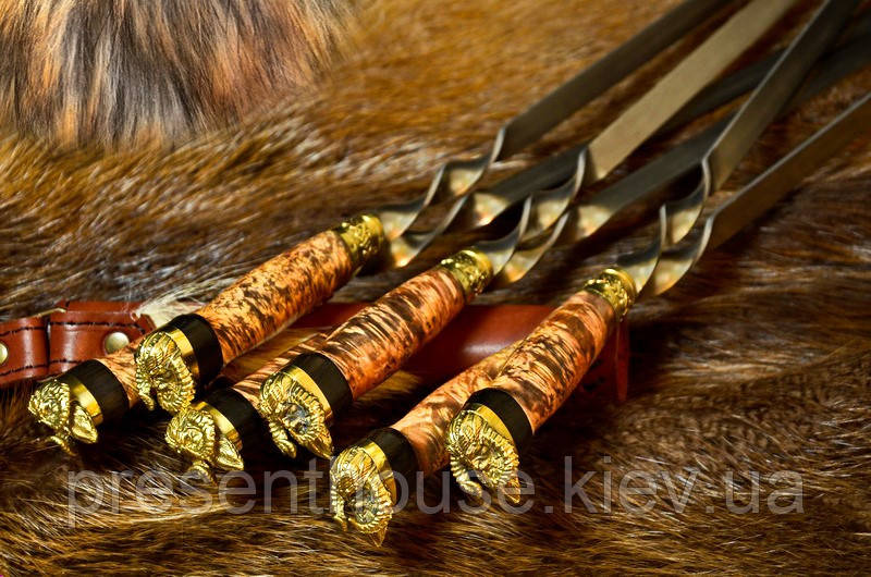 Шампури подарункові ручної роботи "Вікінги" в сагайдаку у шкіряному сагайдаку, фото 1