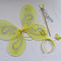 Детский набор феи желтого цвета крылья палочка обруч. Карнавальный набор Бабочка/Фея. Набор 3 в 1 феи 24937