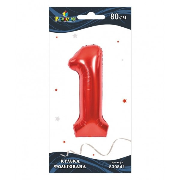 Кулька повітр. фольгована "Цифра-1" 80см червона №830841/Pelican/(1)(5), фото 1