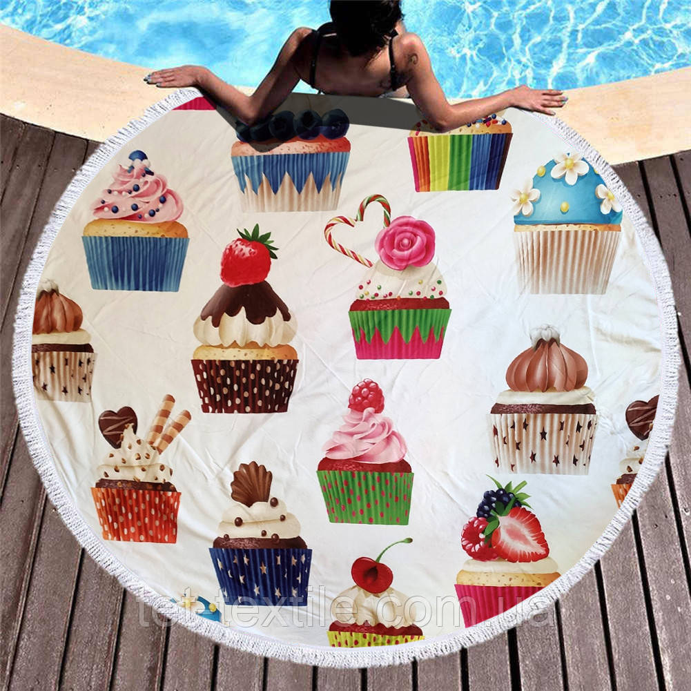 Кругле пляжний рушник Тістечка (150 см.)