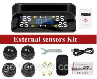 Система контролю тиску в шинах TPMS T3 + зовнішні датчики коліс до 3.5 Бар ковпачки