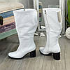 Чоботи білі шкіряні жіночі із широкою халявою. 38 розмір, обхват гомілки 44 см, фото 2