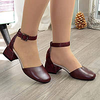 Туфли женские комбинированные на маленьком каблуке, цвет бордо