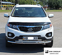 Защита переднего бампера (двойная нержавеющая труба - двойной ус) KIA Sorento (12-14)