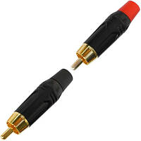 Штекер RCA металлический корпус, gold, под кабель 4.5мм, красный+черный, пара