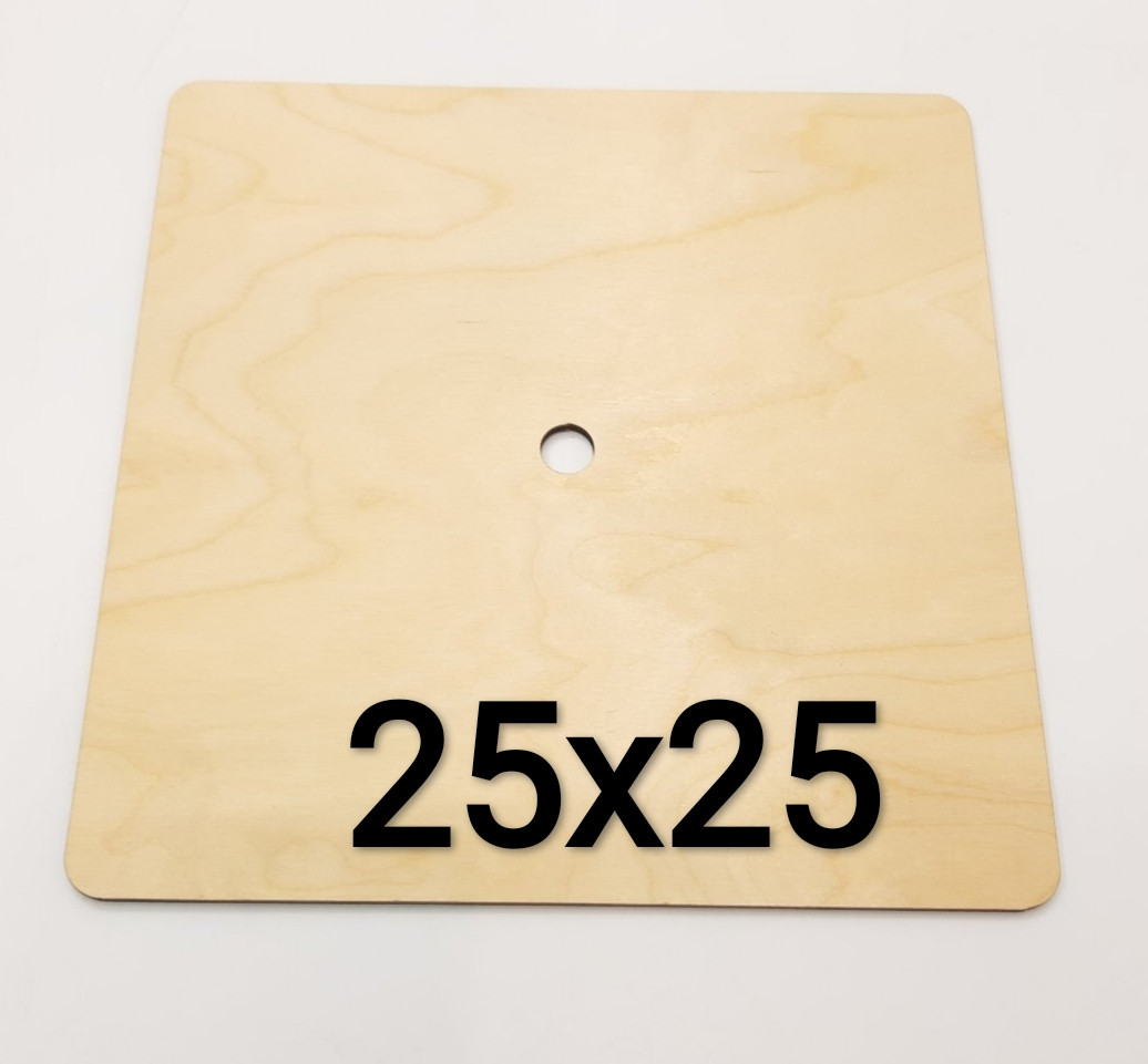 Підкладка фанерна для торта багатоярусного квадратна посилена з отвором 25х25 см