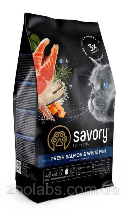 Корм Savory для дорослих кішок  ⁇  Savory Adult Cat Gourmand Salmon&White Fish 2 кг