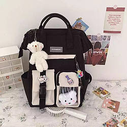 Рюкзак повсякденна сумка стильна шкільна для дівчинки Teddy Beer(Тедді) з брелоком мишка чорного кольору