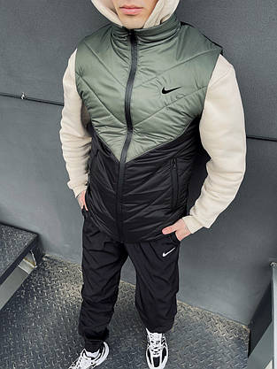 Жилетка чоловіча + штани + барсетка костюм осінній весняний 'Clip' Nike хакі-чорна безрукавка найк, фото 2