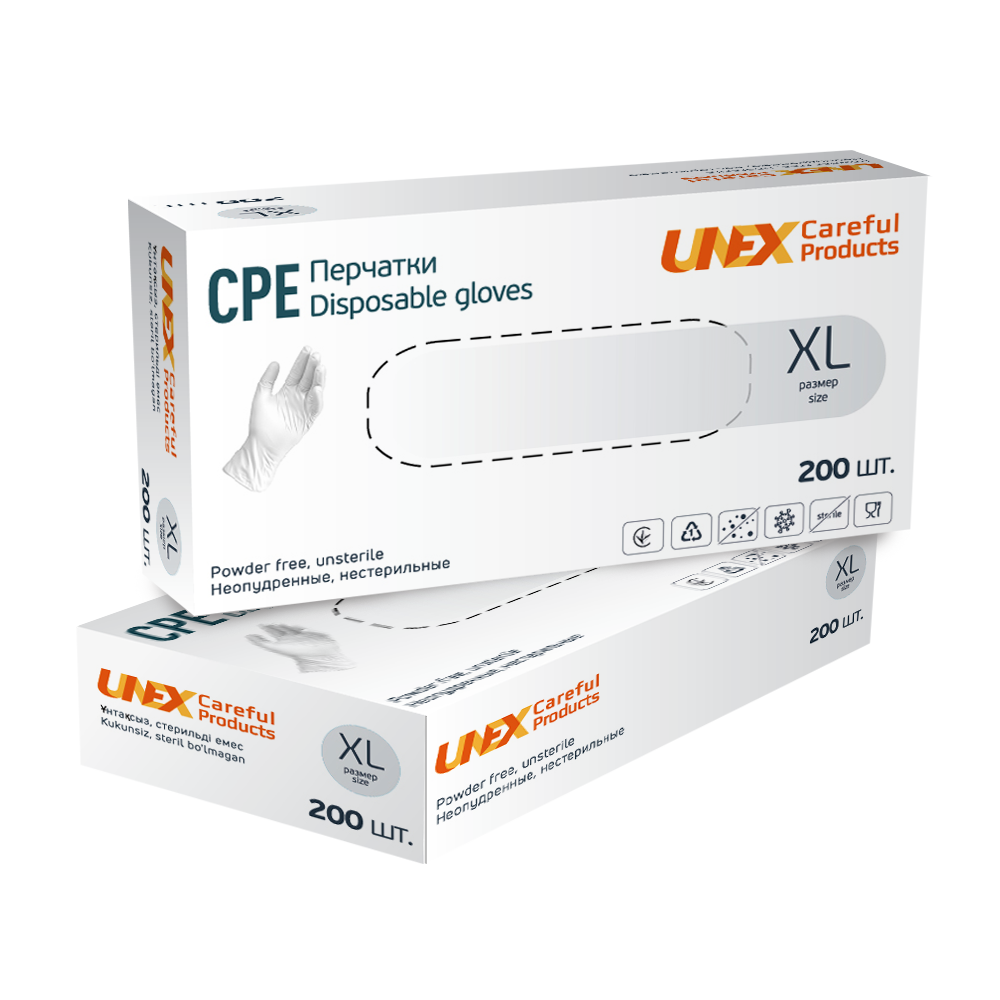 Рукавички одноразові СРE UNEX розмір XL 200 шт./пач. L, фото 1