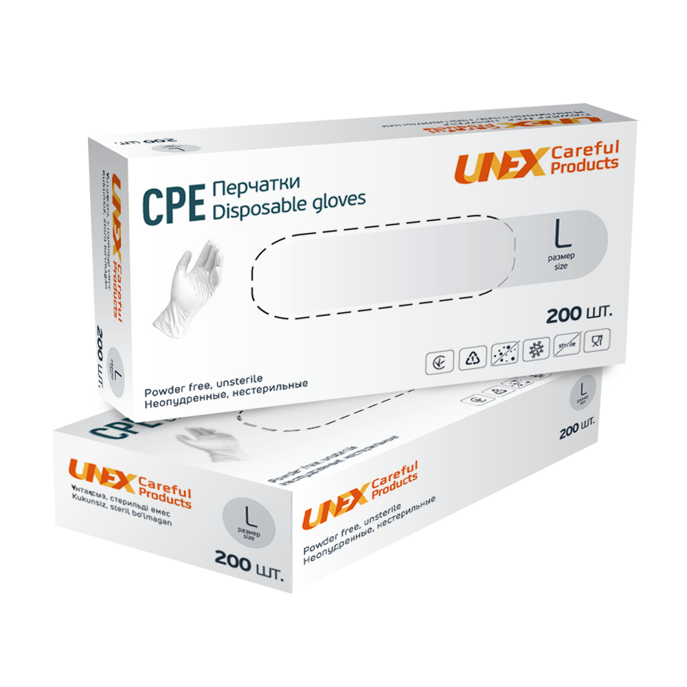 Рукавички одноразові СРE UNEX, розмір L 200 шт./пач. Xl, фото 1