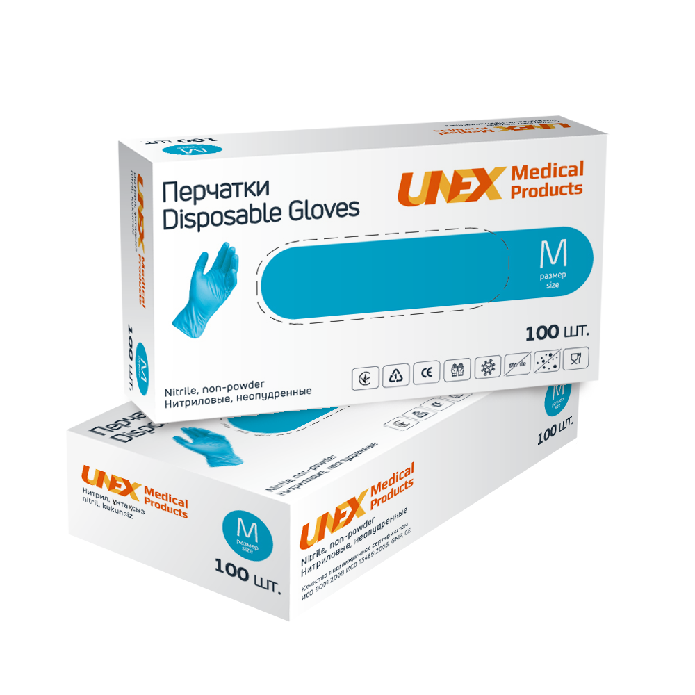Рукавички нітрилові 4 г. Блакитні UNEX розмір M, фото 1